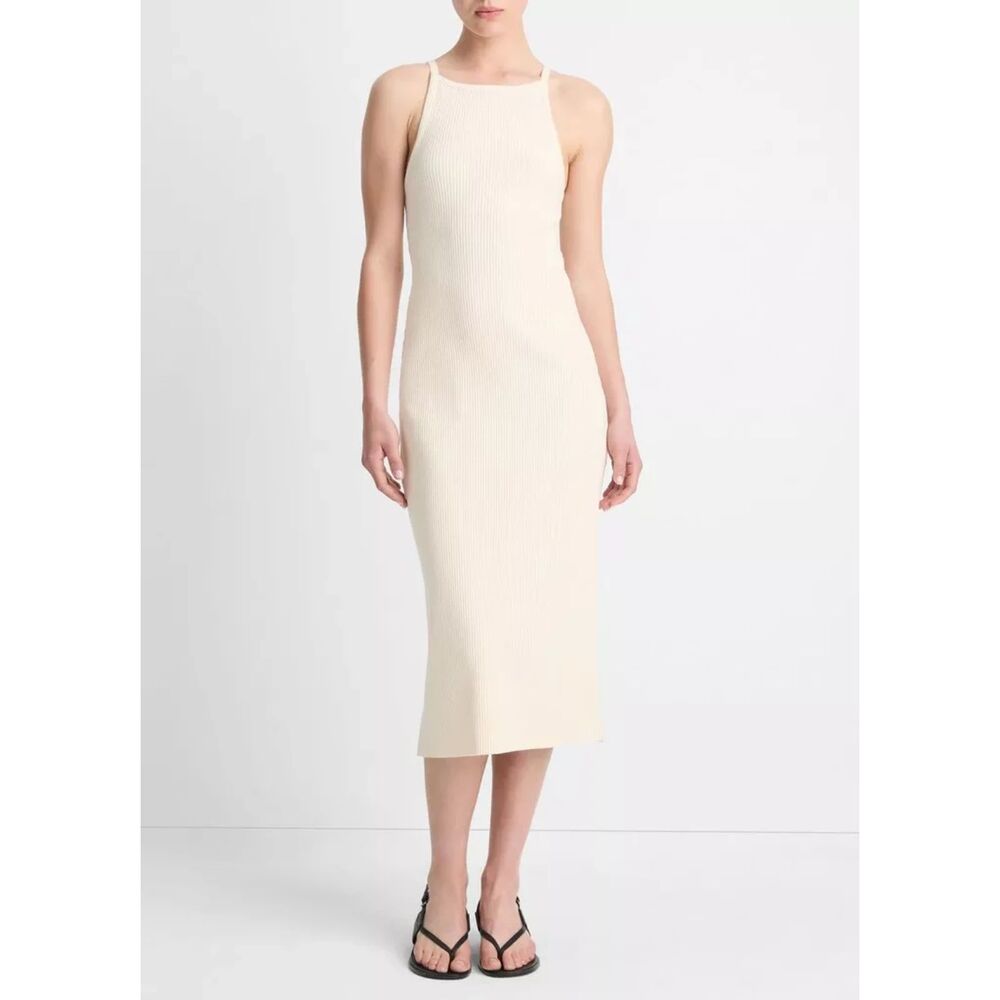 VINCE. Cotton-Blend Ribbed High-Neck Tank Dress
